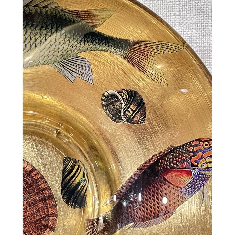 Scott Potter Fish And Shells In Gold And Green Small Bowl 5in Across SIGNED - Picture 8 of 16